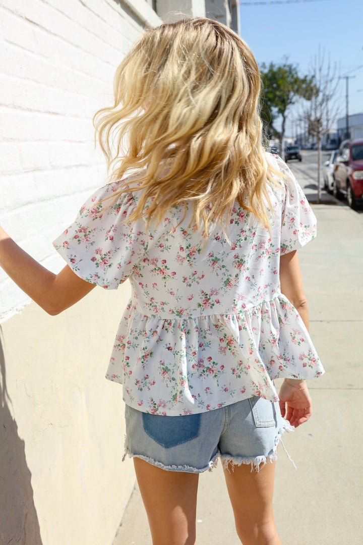 Feeling Femme Ivory Ribbon Bow Tie Folded Puff Sleeve Tops - Nikki &amp; Co. Boutique