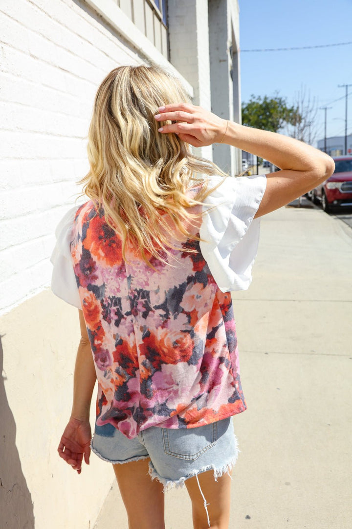 You Got This Floral Hacci TwoFer Shorts Ruffle Sleeve Blouse - Nikki &amp; Co. Boutique