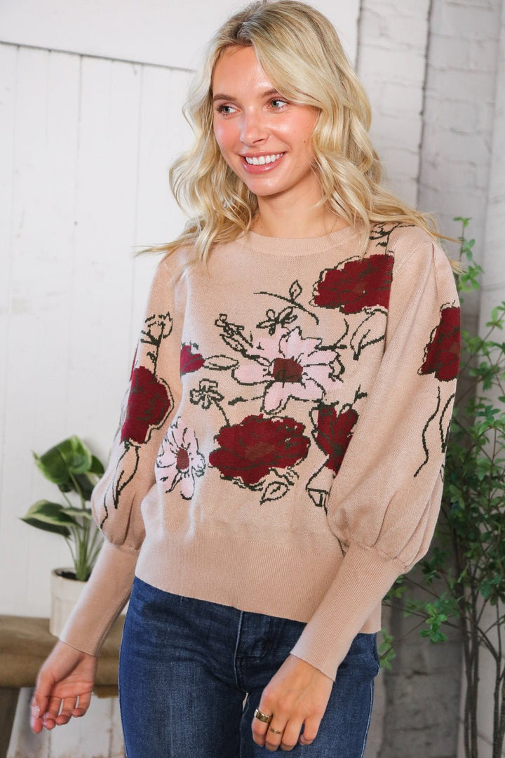 Scarlet Petals Bubble Sleeve Sweater - Nikki &amp; Co. Boutique