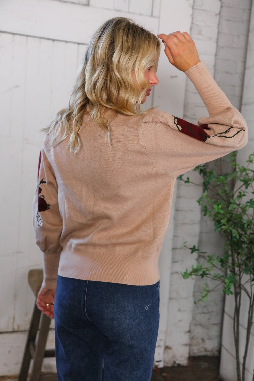 Scarlet Petals Bubble Sleeve Sweater - Nikki &amp; Co. Boutique