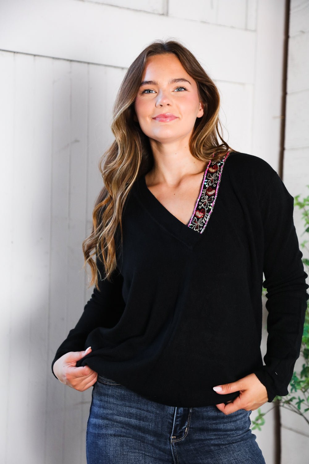 Twilight Charms Beaded V Neck Sweater | Nikki &amp; Co. Boutique