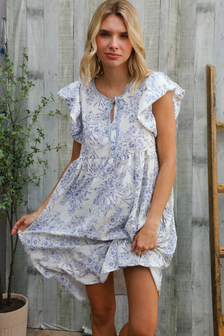 Vintage Vibes Dusty Blue Folded Ruffle Shorts Sleeve Babydoll Dress | Nikki &amp; Co. Boutique