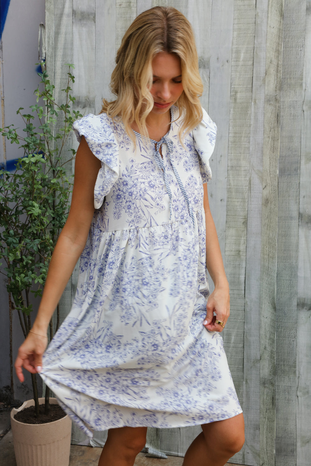 Vintage Vibes Dusty Blue Folded Ruffle Shorts Sleeve Babydoll Dress | Nikki &amp; Co. Boutique