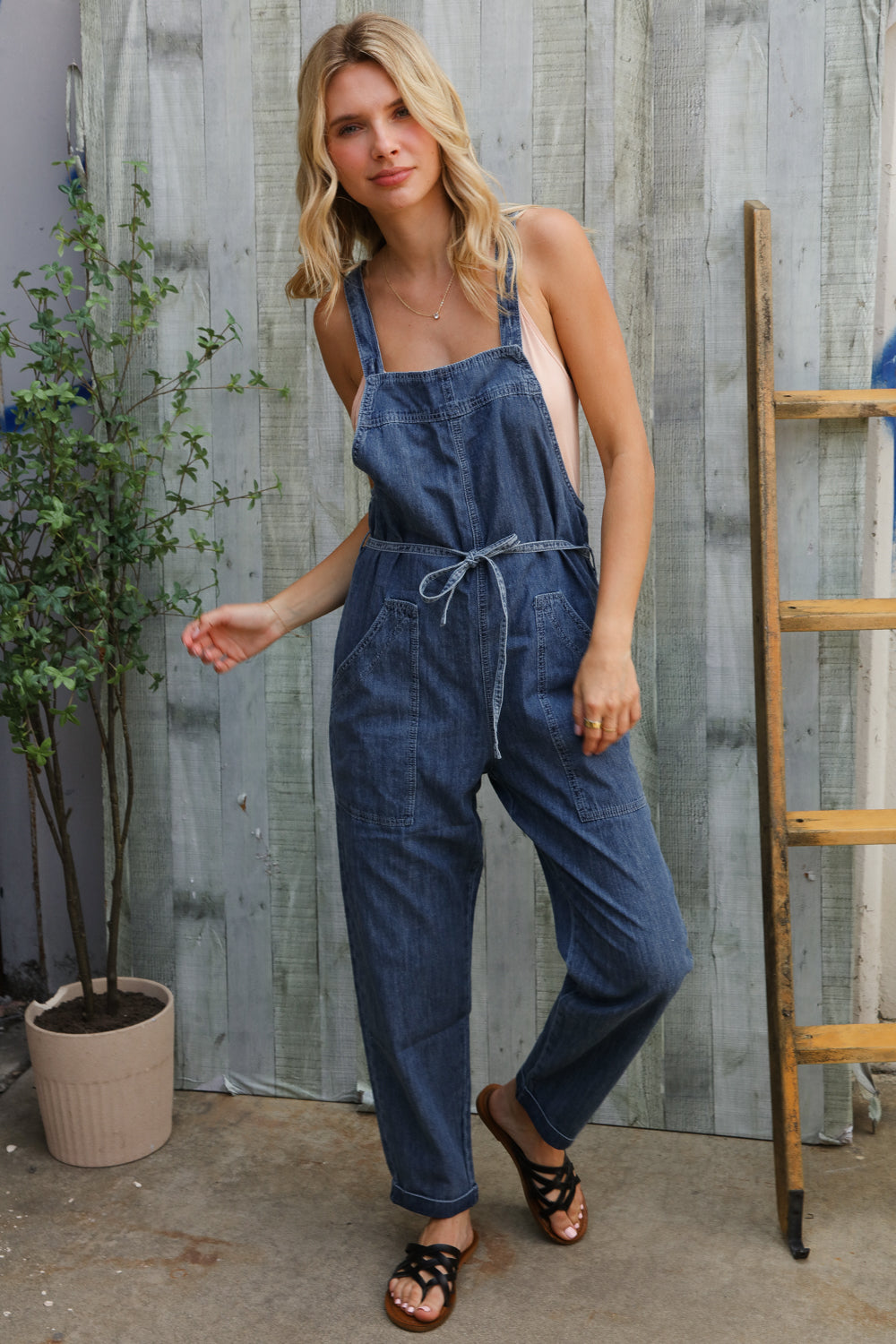 Weekend Ready Cotton Denim Baggy Leg Bib Overall Jumper | Nikki &amp; Co. Boutique