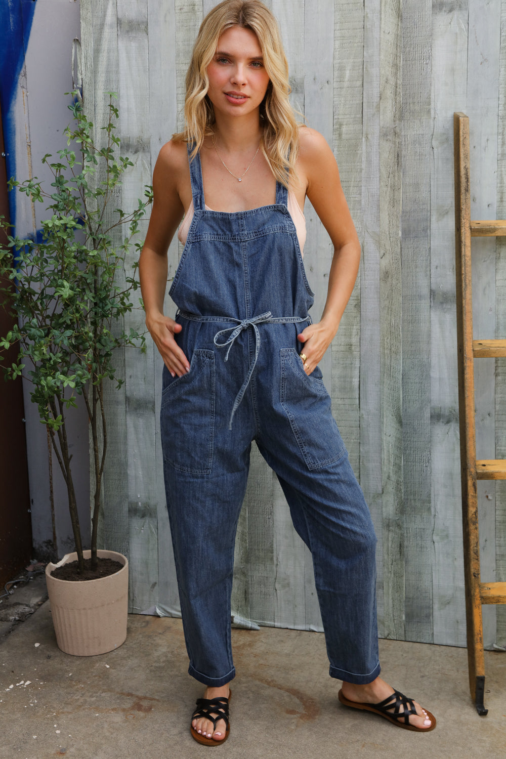 Weekend Ready Cotton Denim Baggy Leg Bib Overall Jumper | Nikki &amp; Co. Boutique