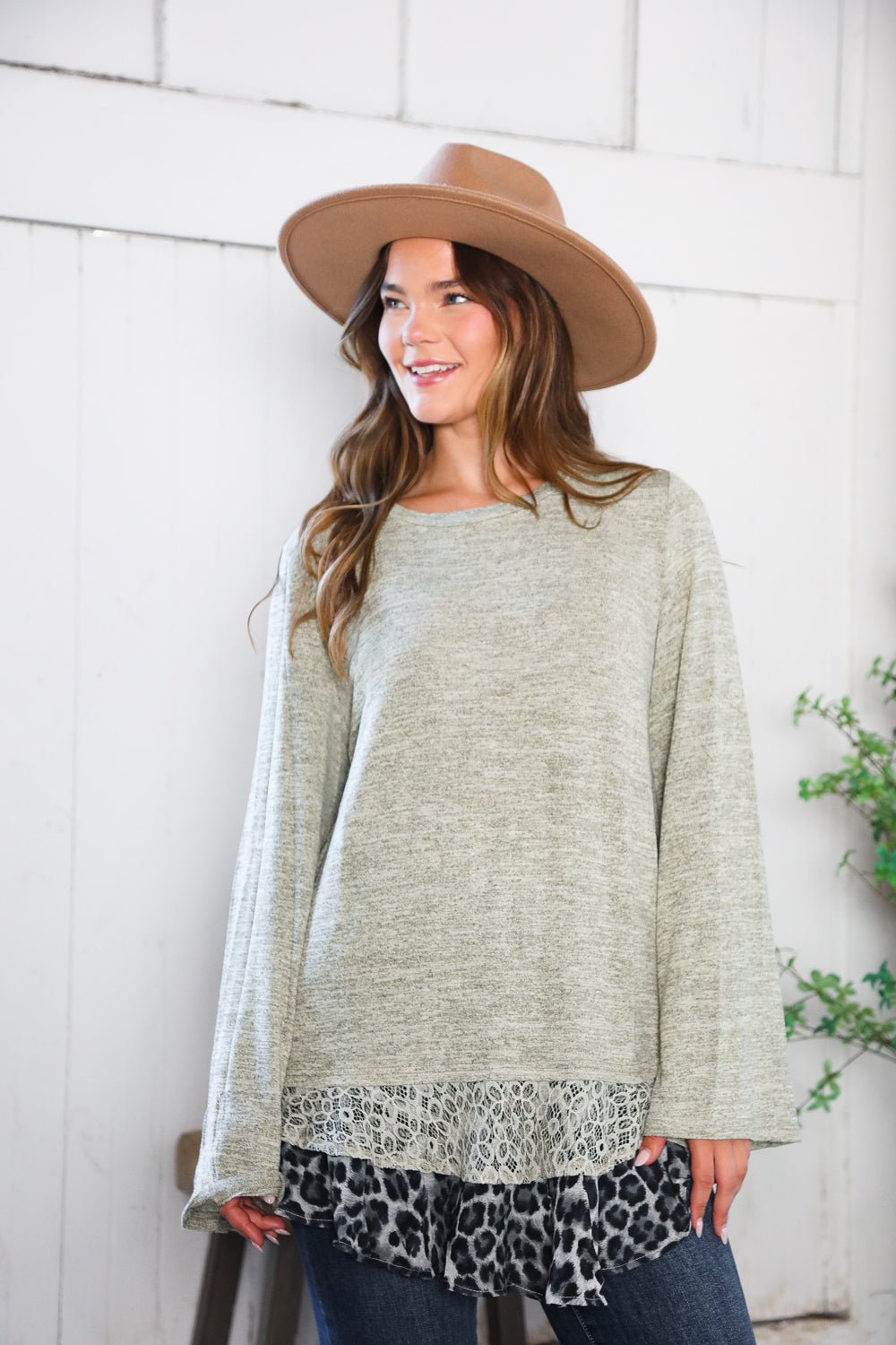 For the Love of Lace Leopard Trim Sweater - Nikki and Co Boutique