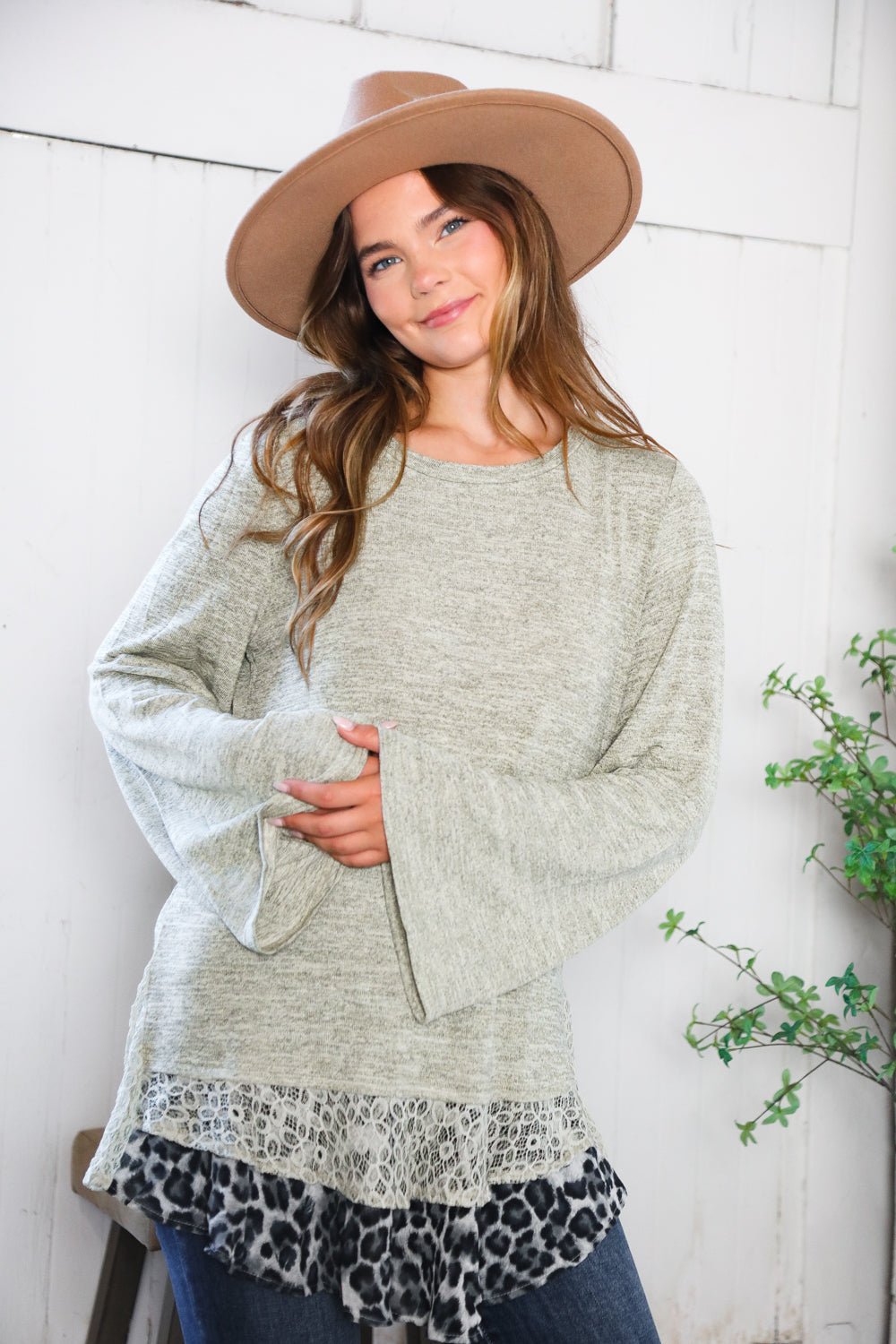 For the Love of Lace Leopard Trim Sweater - Nikki and Co Boutique