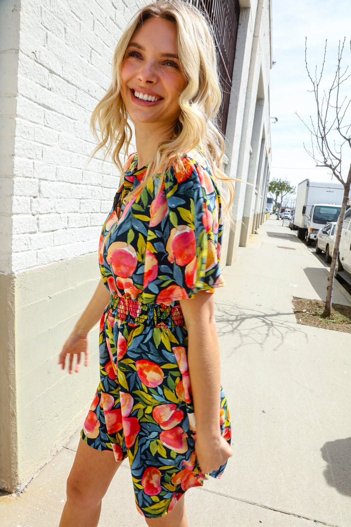 Sunny Days Floral Print Smocked Waist Back Neck Button Romper - Nikki &amp; Co. Boutique