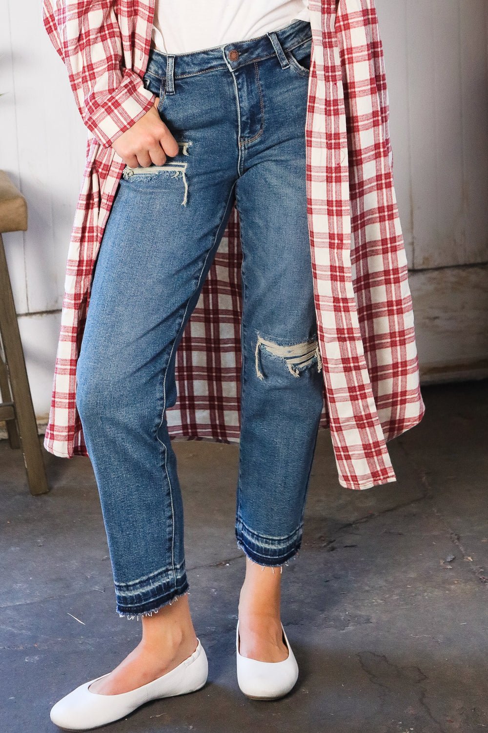 JUDY BLUE Boyfriend Fit Rip Denim Jeans - Nikki &amp; Co. Boutique