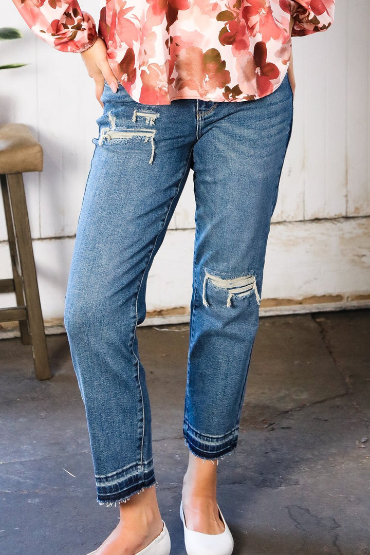 JUDY BLUE Boyfriend Fit Rip Denim Jeans - Nikki &amp; Co. Boutique