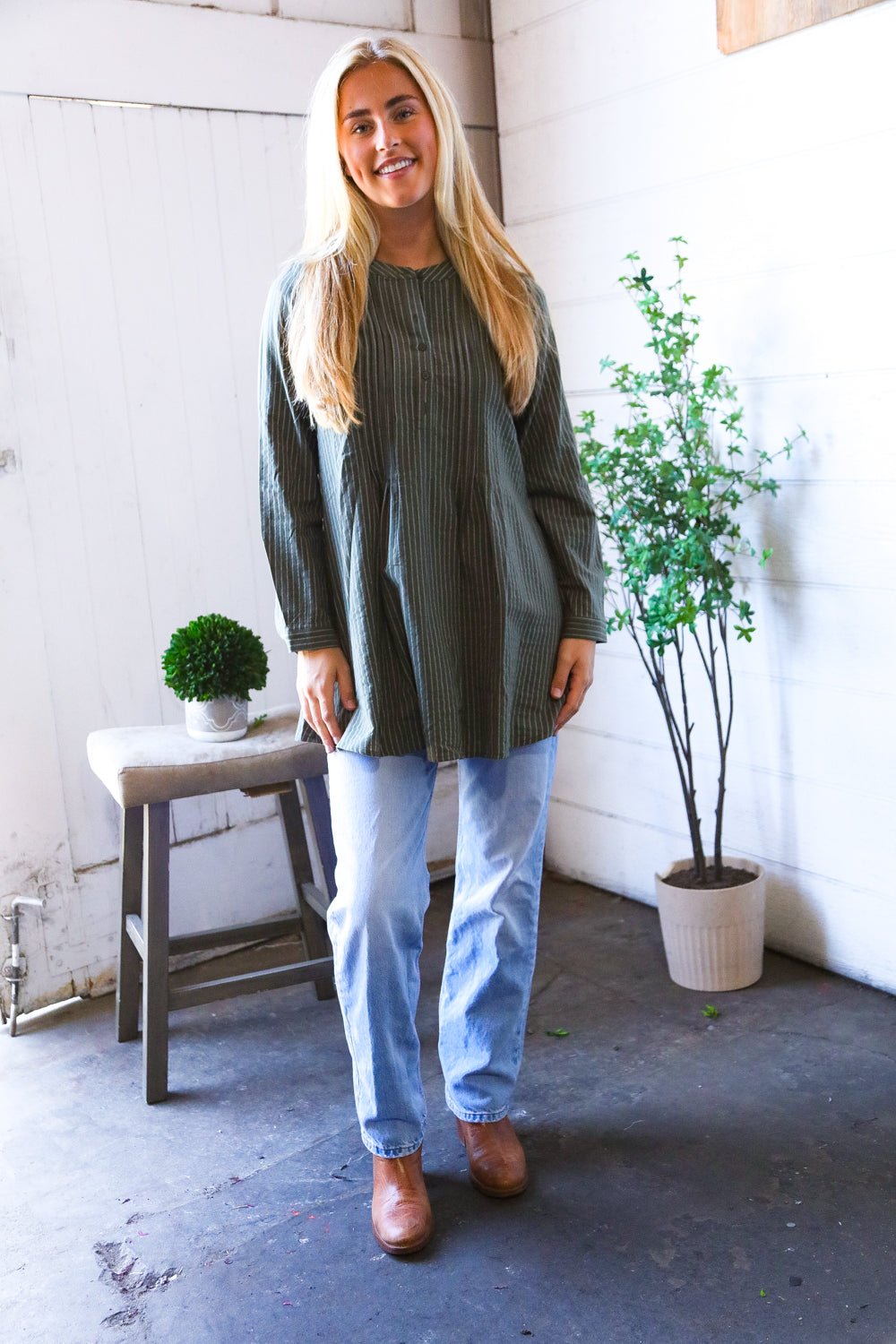 Read Between the Lines Olive Button Cotton Tunic - Nikki and Co Boutique