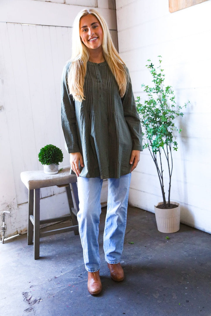 Read Between the Lines Olive Button Cotton Tunic | Nikki &amp; Co. Boutique