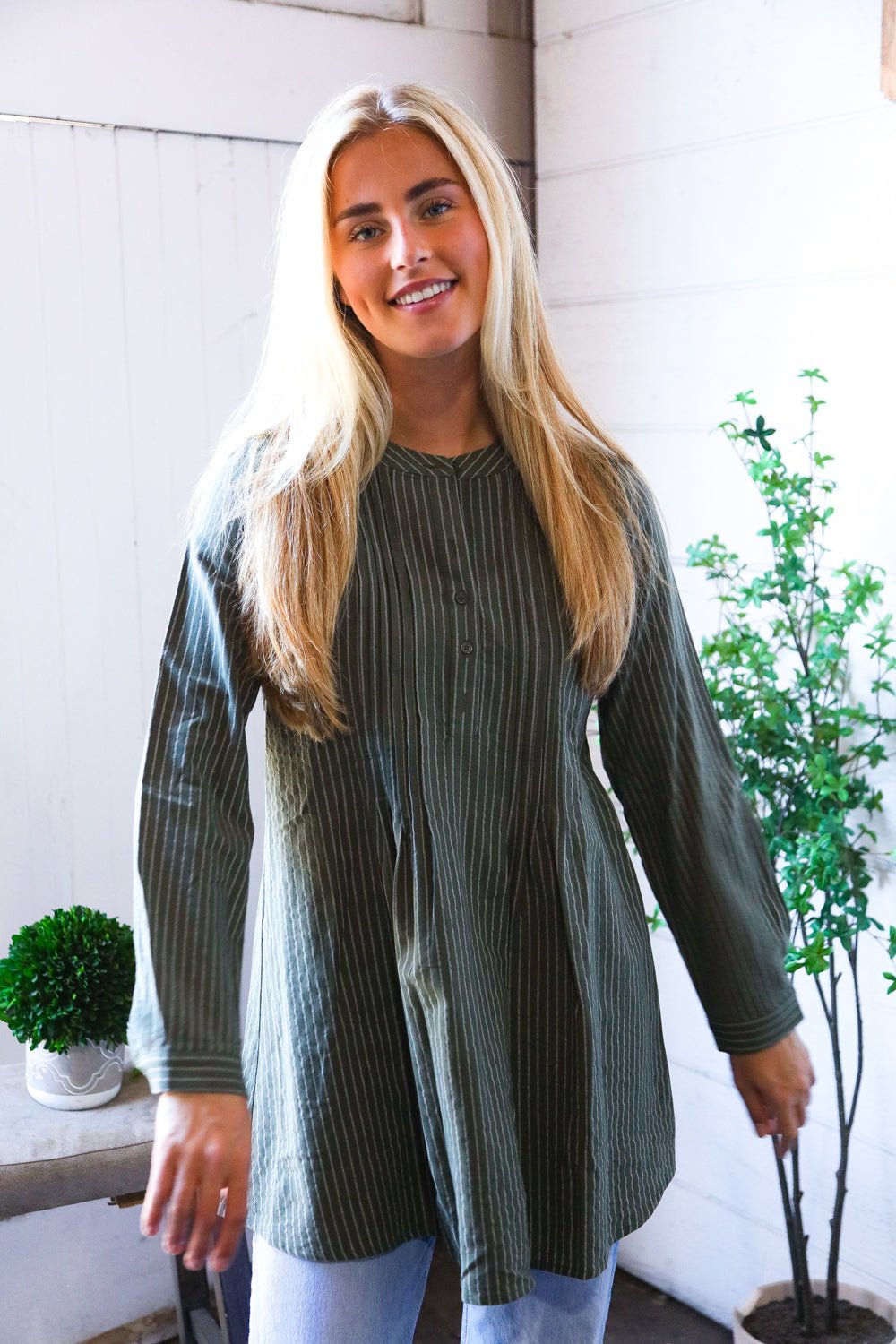 Read Between the Lines Olive Button Cotton Tunic - Nikki and Co Boutique