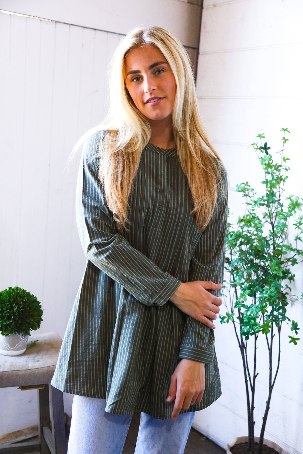 Read Between the Lines Olive Button Cotton Tunic - Nikki and Co Boutique