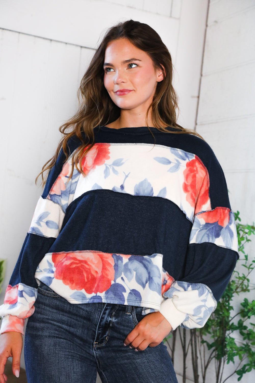 Cottage Roses Colorblock Long Sleeve | Nikki & Co. Boutique