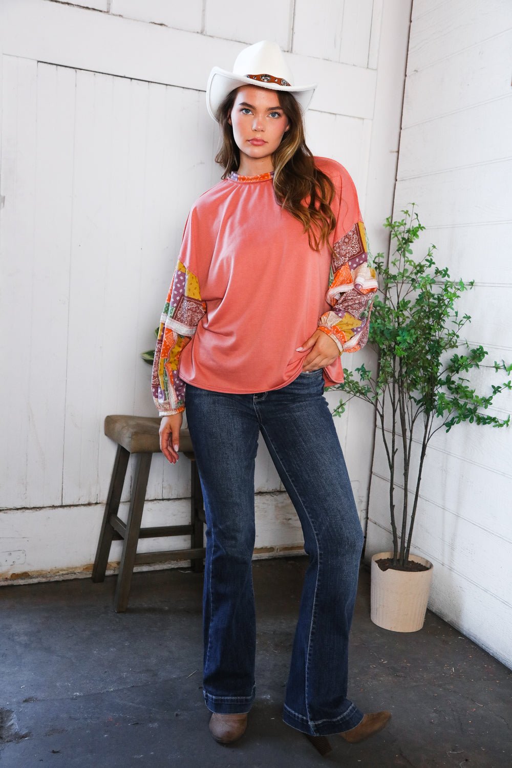 Wanderlust Patchwork Long Sleeve Top - Nikki & Co. Boutique