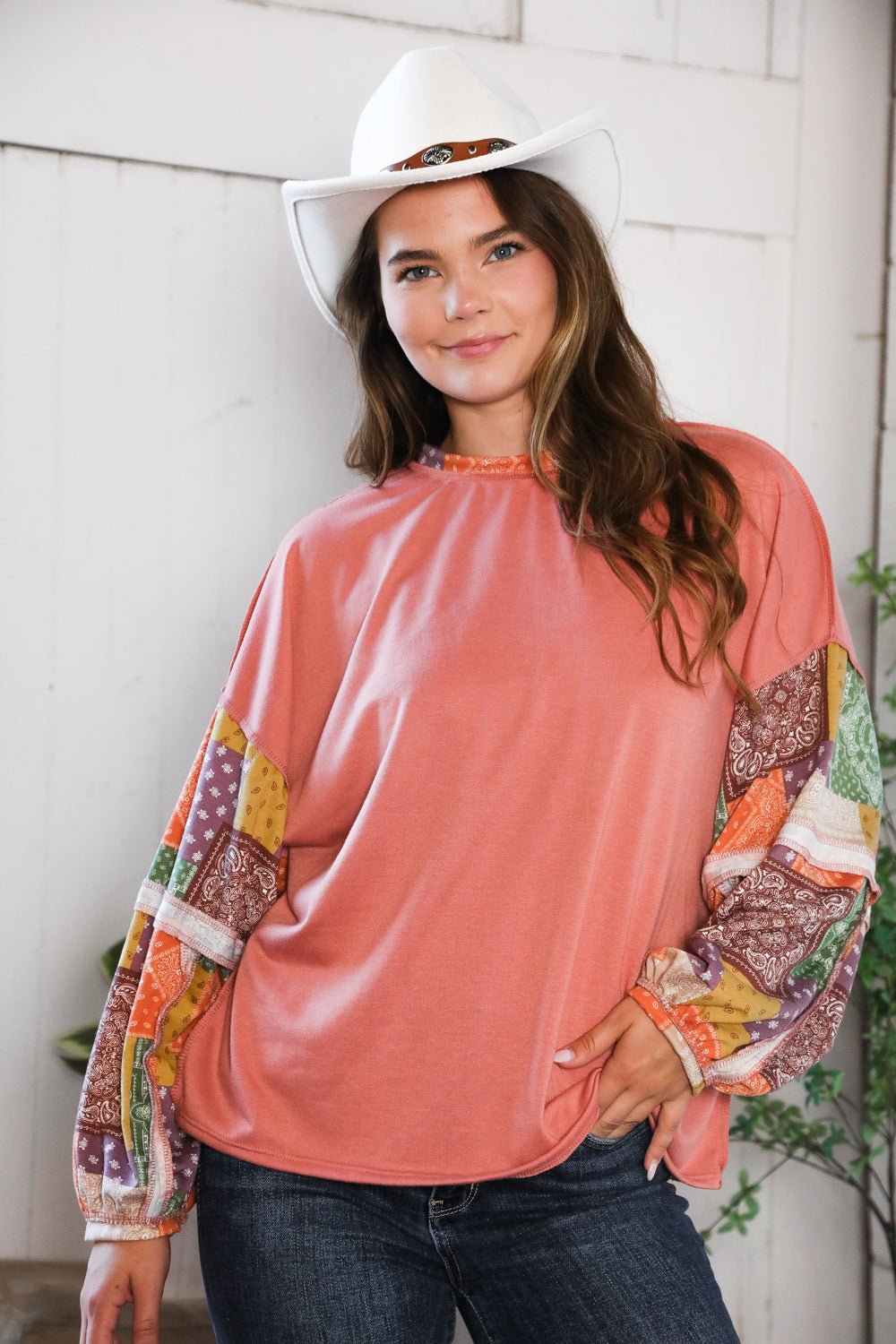 Wanderlust Patchwork Long Sleeve Top - Nikki & Co. Boutique