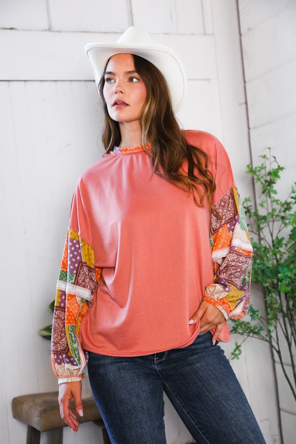 Wanderlust Patchwork Long Sleeve Top - Nikki & Co. Boutique