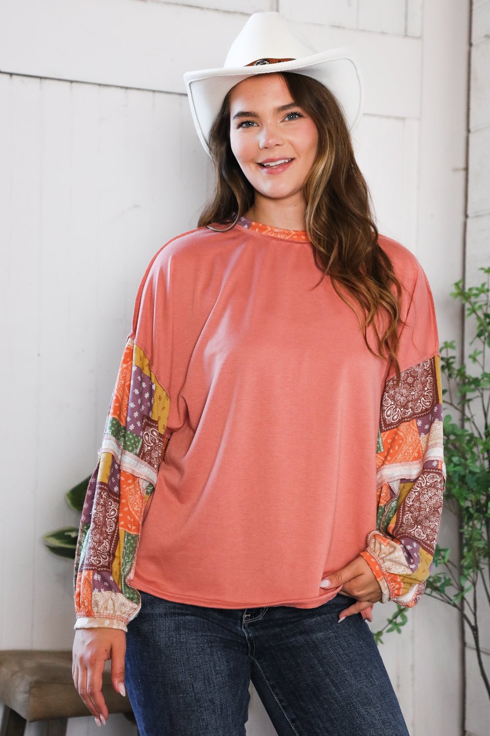 Wanderlust Patchwork Long Sleeve Top - Nikki & Co. Boutique
