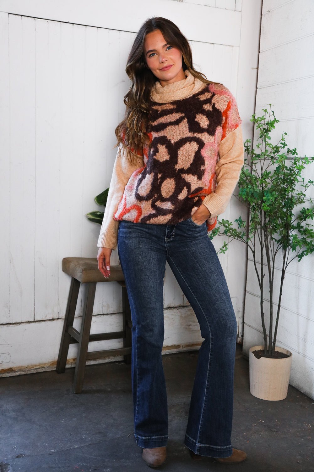 Blooms in Autumn Turtleneck Cozy Sweater - Nikki and Co Boutique