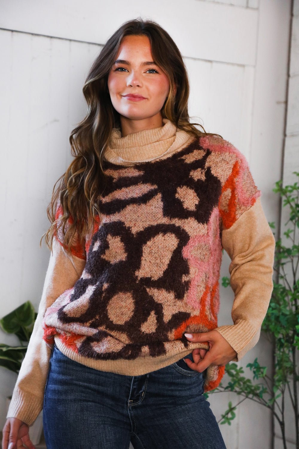 Blooms in Autumn Turtleneck Cozy Sweater - Nikki and Co Boutique