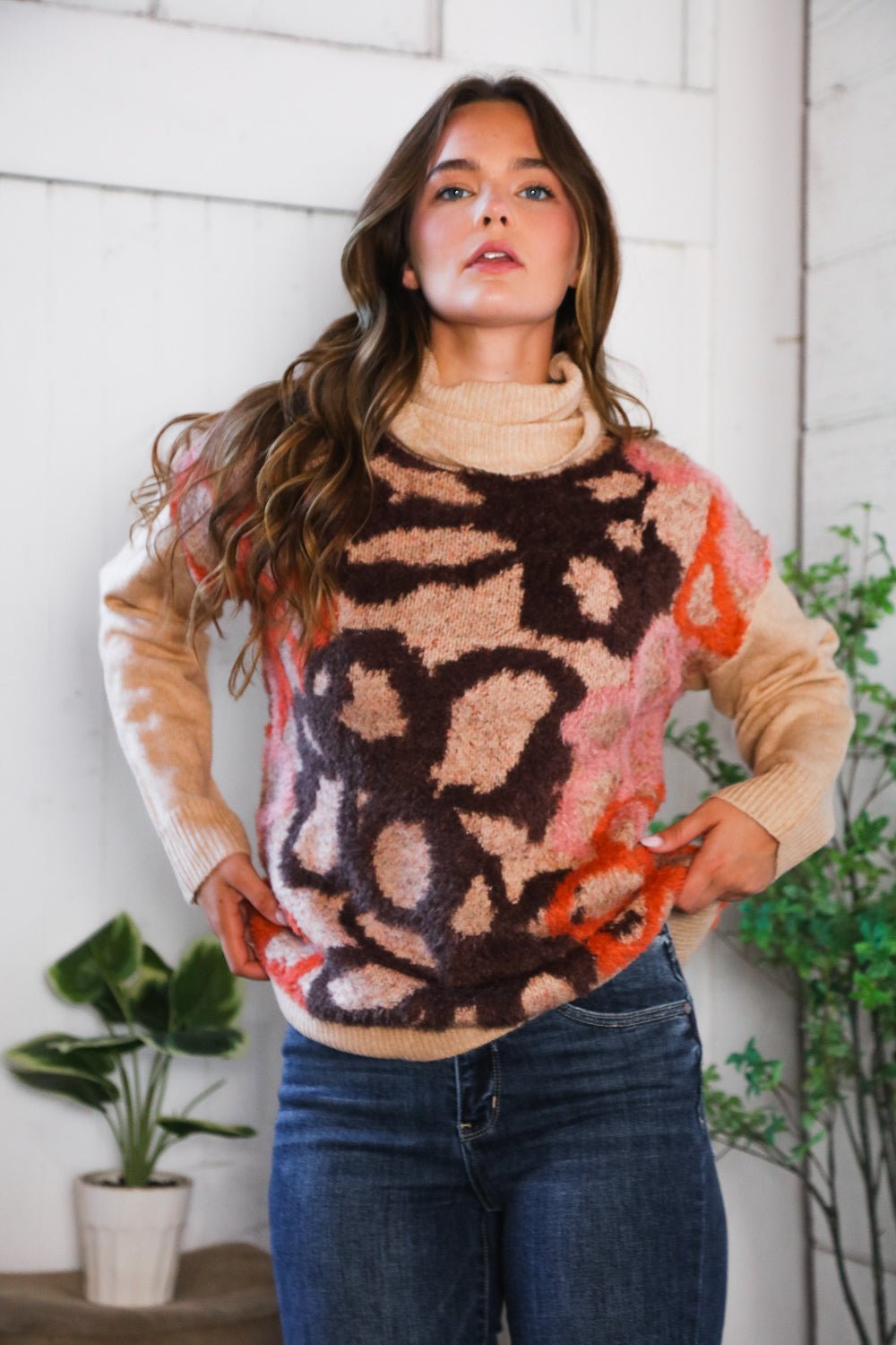Blooms in Autumn Turtleneck Cozy Sweater - Nikki and Co Boutique