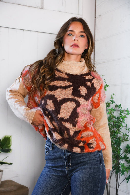 Blooms in Autumn Turtleneck Cozy Sweater - Nikki and Co Boutique