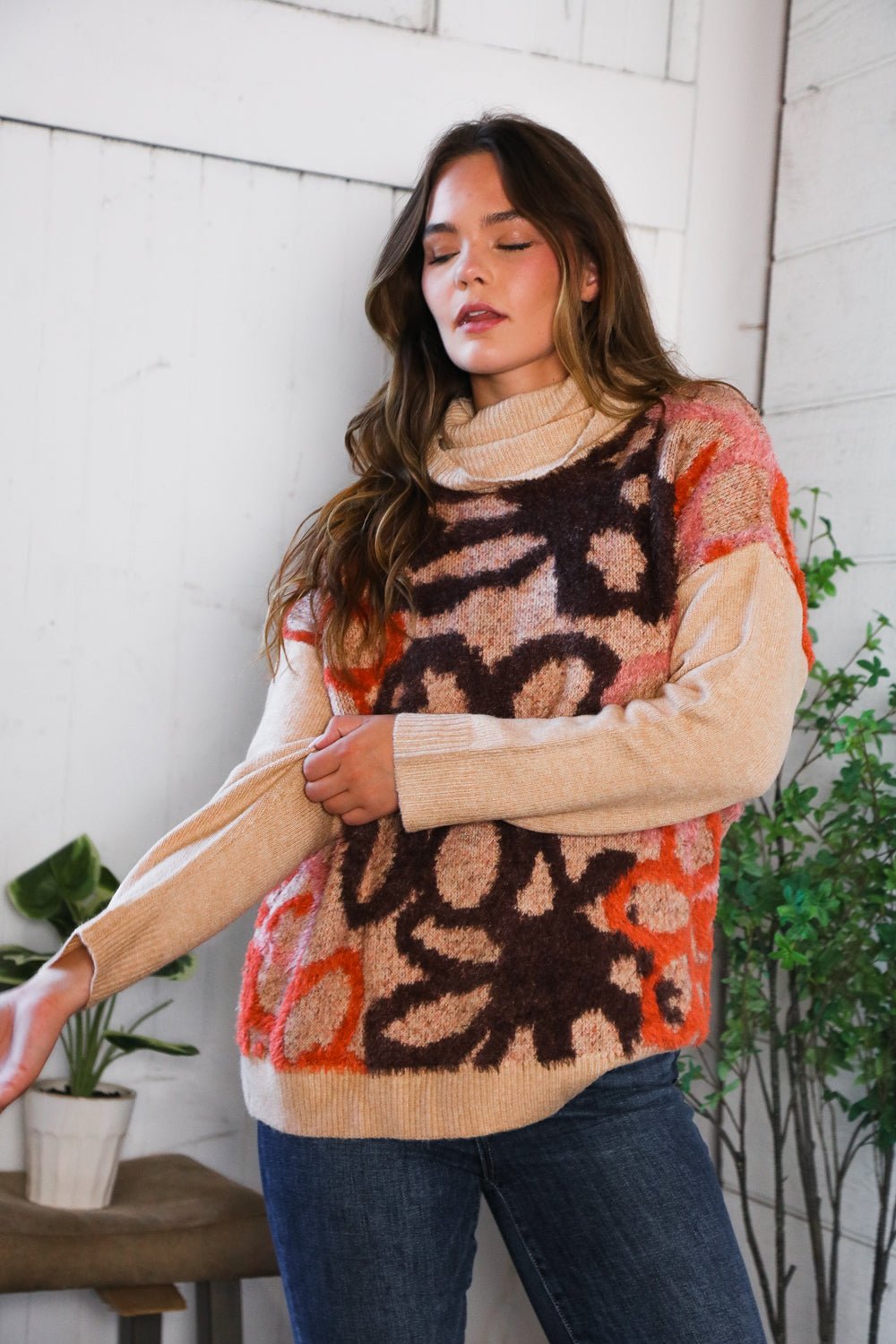 Blooms in Autumn Turtleneck Cozy Sweater | Nikki &amp; Co. Boutique