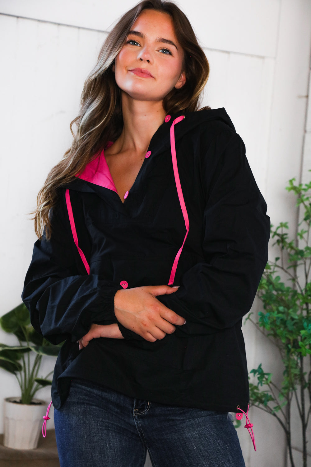 Glow Up Pink and Black Hooded Jacket | Nikki &amp; Co. Boutique