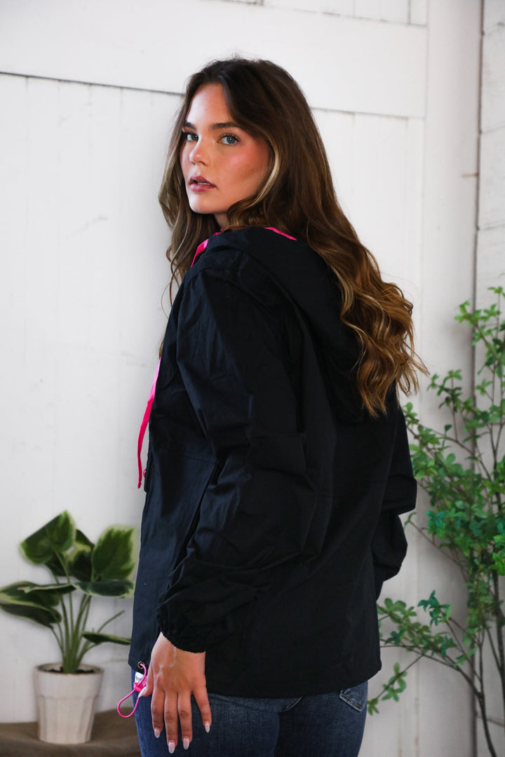 Glow Up Pink and Black Hooded Jacket | Nikki &amp; Co. Boutique