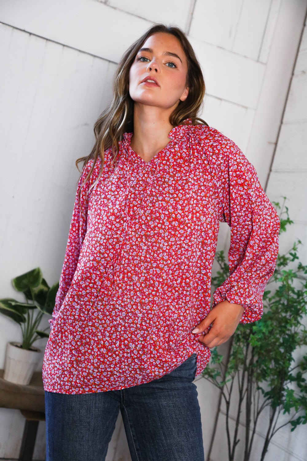 Poppy Daydream Floral Woven Blouse - Nikki and Co Boutique
