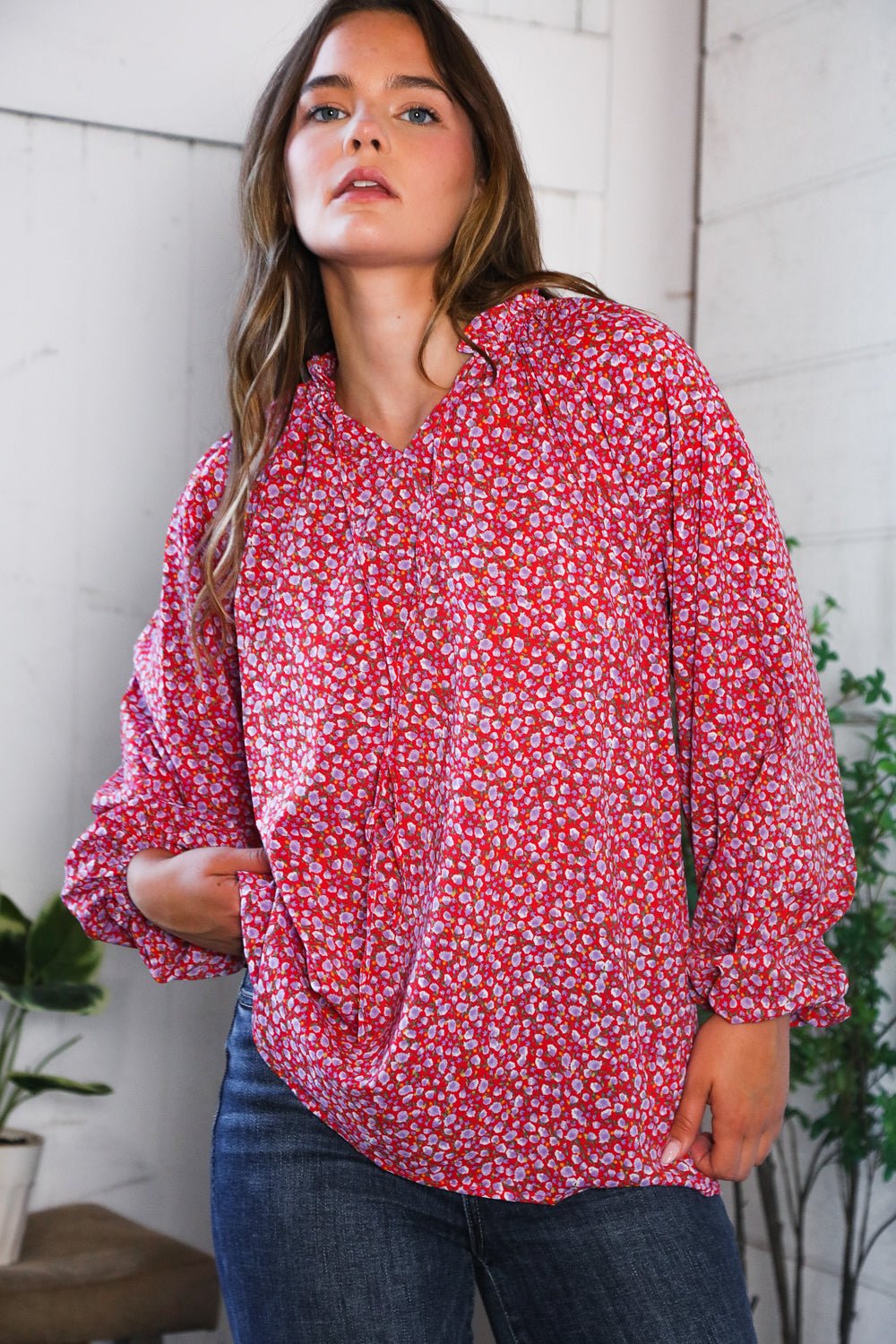 Poppy Daydream Floral Woven Blouse - Nikki and Co Boutique