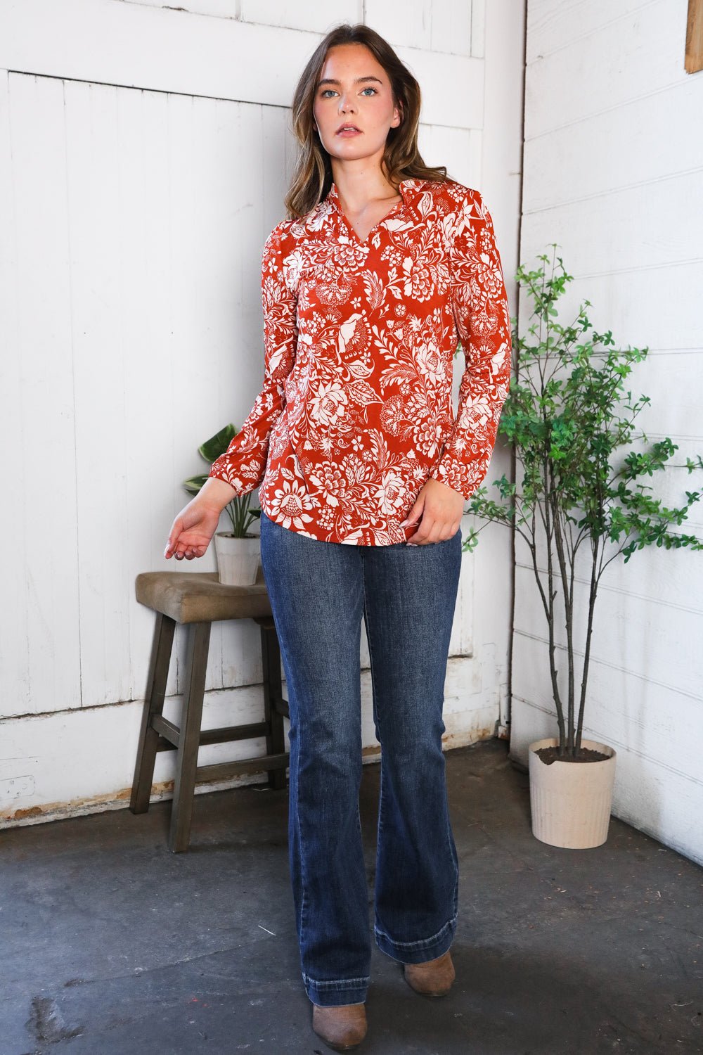 Vintage Botanical Rust Top - Nikki &amp; Co. Boutique