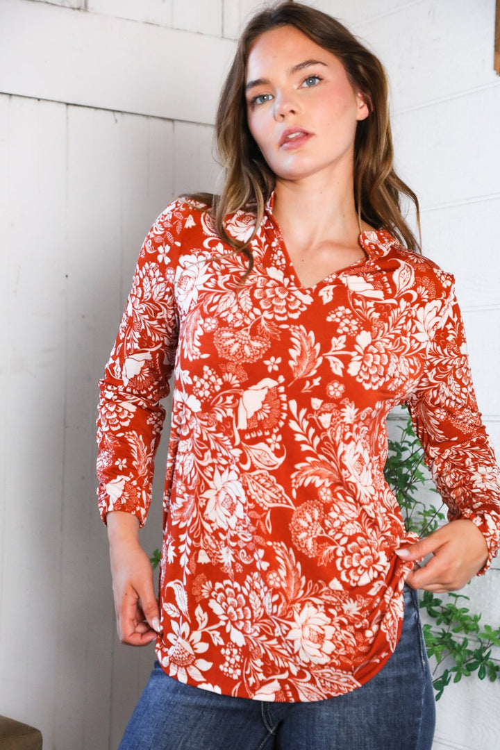 Vintage Botanical Rust Top - Nikki &amp; Co. Boutique