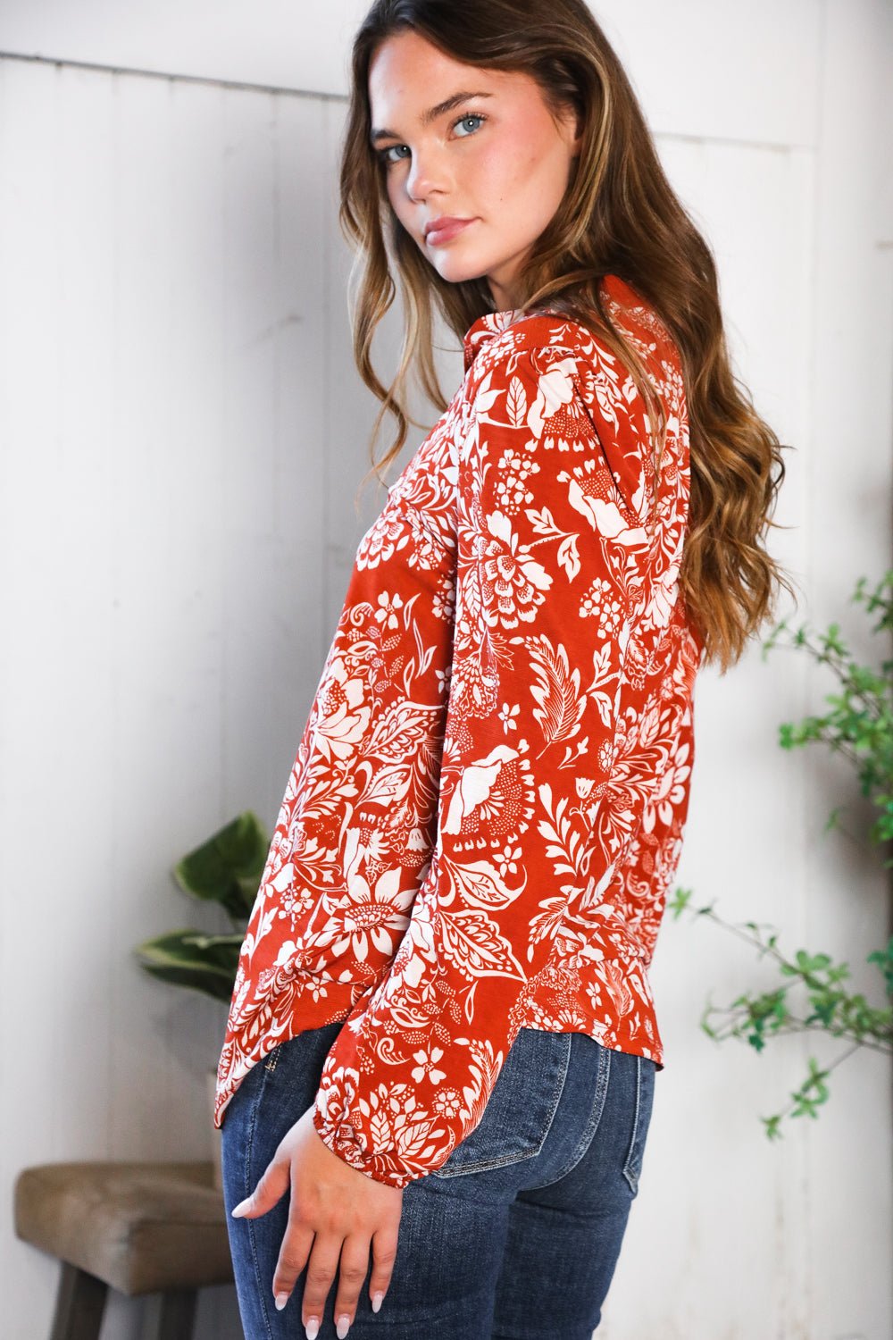 Vintage Botanical Rust Top - Nikki &amp; Co. Boutique