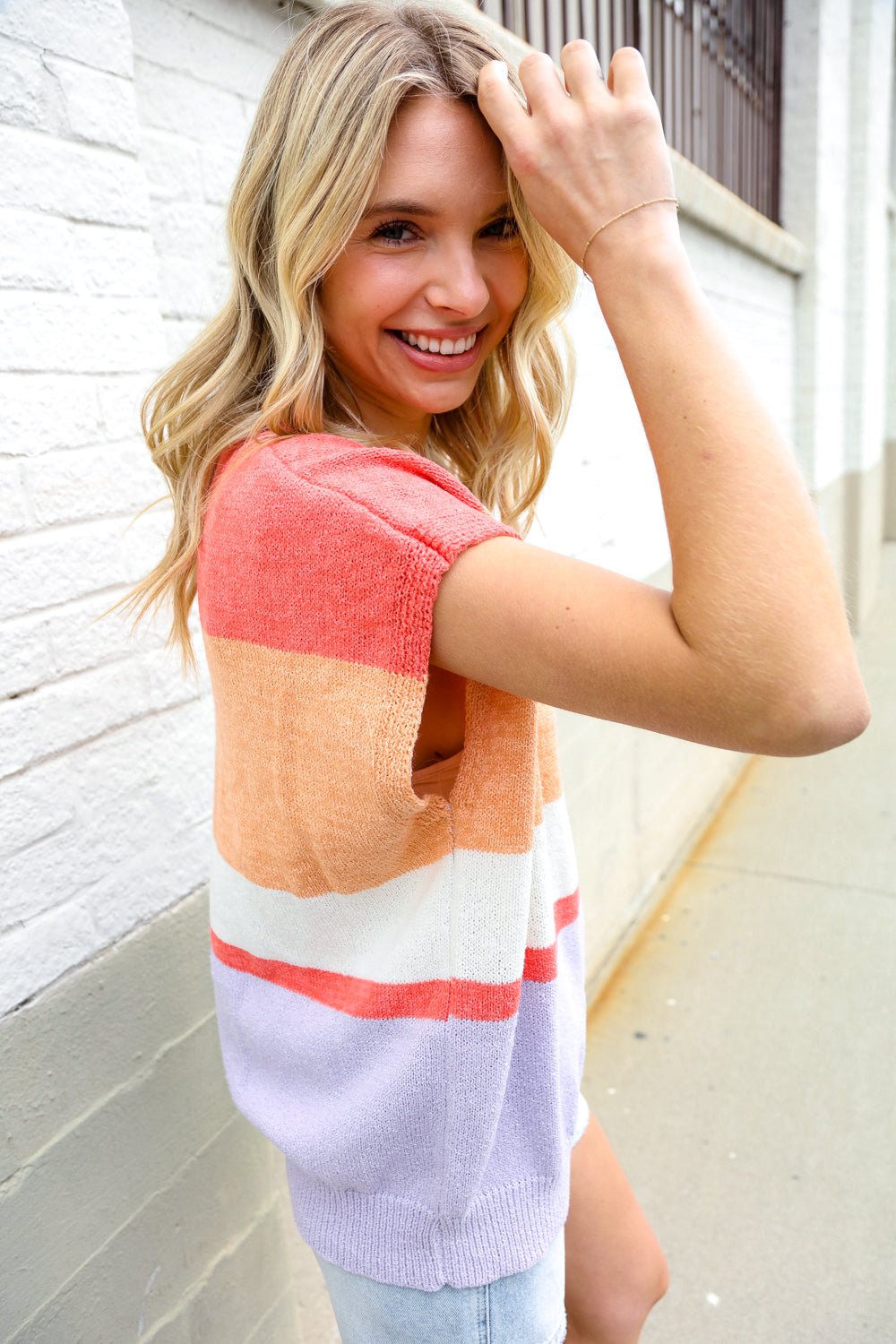 Lock Eyes Coral Notched Neck Drop Shoulder Sweater Top - Nikki &amp; Co. Boutique
