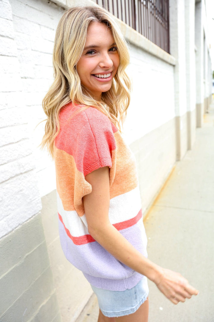 Lock Eyes Coral Notched Neck Drop Shoulder Sweater Top - Nikki &amp; Co. Boutique