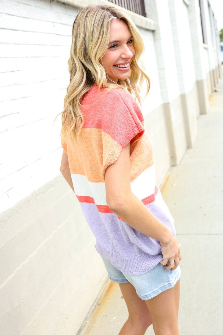 Lock Eyes Coral Notched Neck Drop Shoulder Sweater Top - Nikki &amp; Co. Boutique