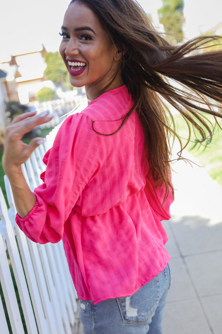 Stay With Me Pink V Neck Ribbon Bow Babydoll Woven Blouse | Nikki &amp; Co. Boutique