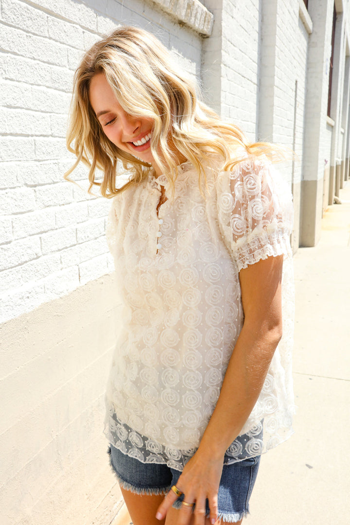 Classy Chic Ivory Swiss Dot Chiffon Button Yoke Lined Blouse | Nikki &amp; Co. Boutique