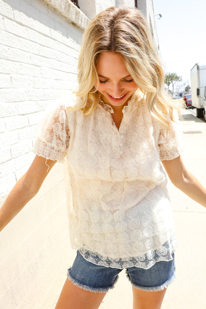 Classy Chic Ivory Swiss Dot Chiffon Button Yoke Lined Blouse | Nikki &amp; Co. Boutique