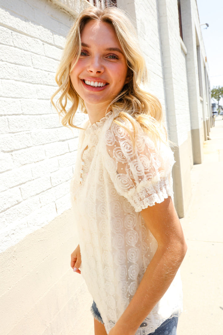 Classy Chic Ivory Swiss Dot Chiffon Button Yoke Lined Blouse | Nikki &amp; Co. Boutique