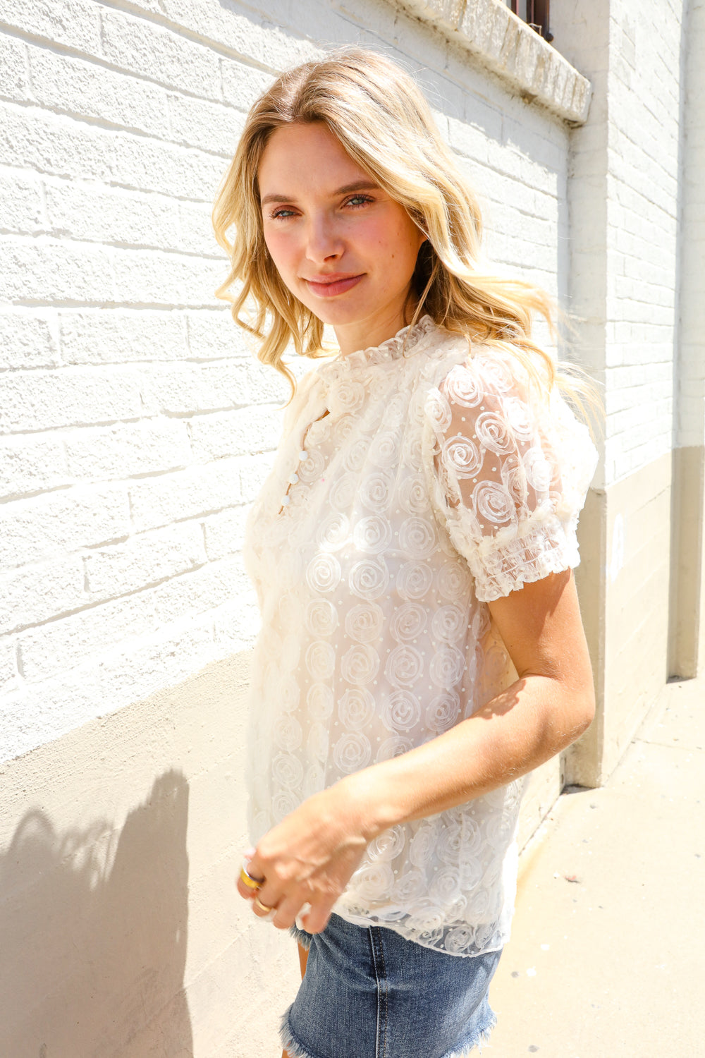 Classy Chic Ivory Swiss Dot Chiffon Button Yoke Lined Blouse | Nikki &amp; Co. Boutique