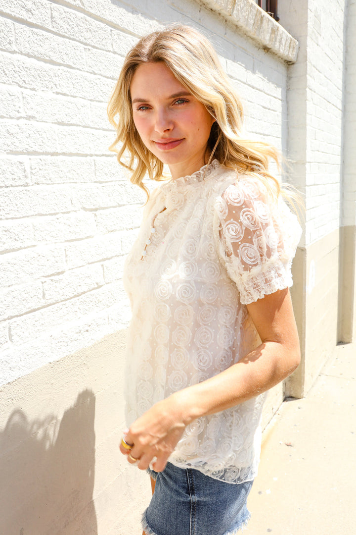 Classy Chic Ivory Swiss Dot Chiffon Button Yoke Lined Blouse | Nikki &amp; Co. Boutique