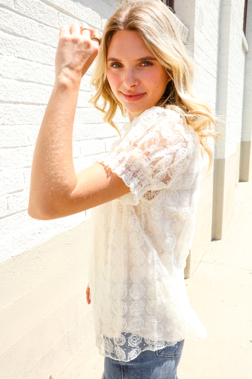 Classy Chic Ivory Swiss Dot Chiffon Button Yoke Lined Blouse | Nikki &amp; Co. Boutique