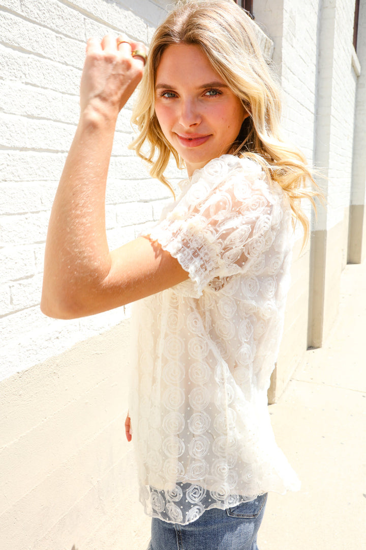 Classy Chic Ivory Swiss Dot Chiffon Button Yoke Lined Blouse | Nikki &amp; Co. Boutique