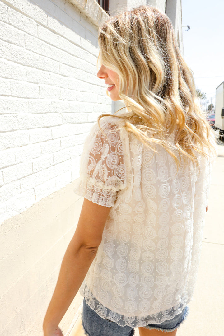 Classy Chic Ivory Swiss Dot Chiffon Button Yoke Lined Blouse | Nikki &amp; Co. Boutique