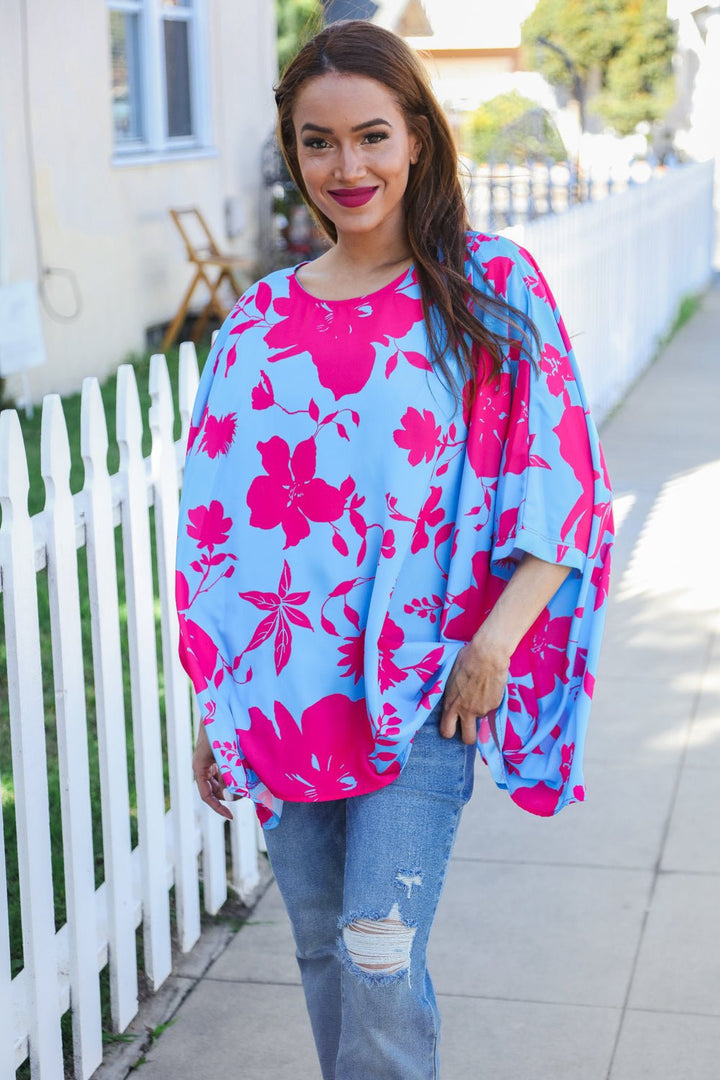 Follow Me Fuchsia Floral Asymmetrical Coverup Blouse - Nikki &amp; Co. Boutique