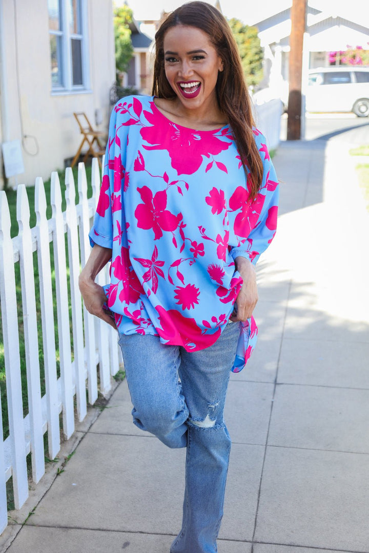 Follow Me Fuchsia Floral Asymmetrical Coverup Blouse - Nikki &amp; Co. Boutique