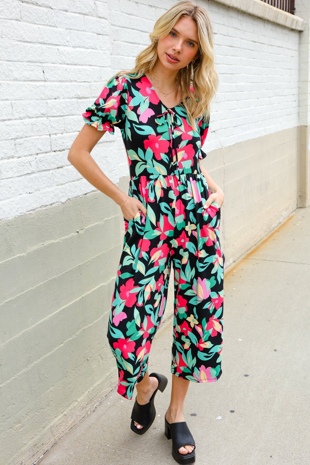 Spring Vibes Tropical Floral Ruffle Sleeve Wide Leg Jumpsuit - Nikki &amp; Co. Boutique